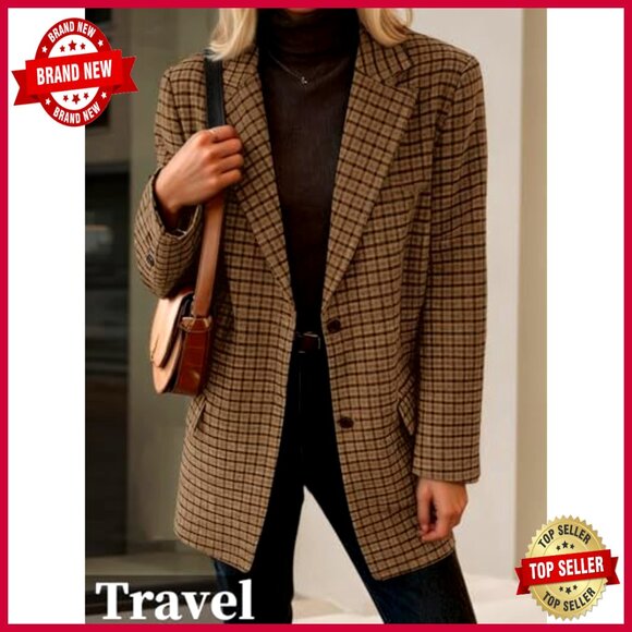 Wool Blend Blazer Notched Lapel Pockets Business Casual Jacket - Picture 4 of 7